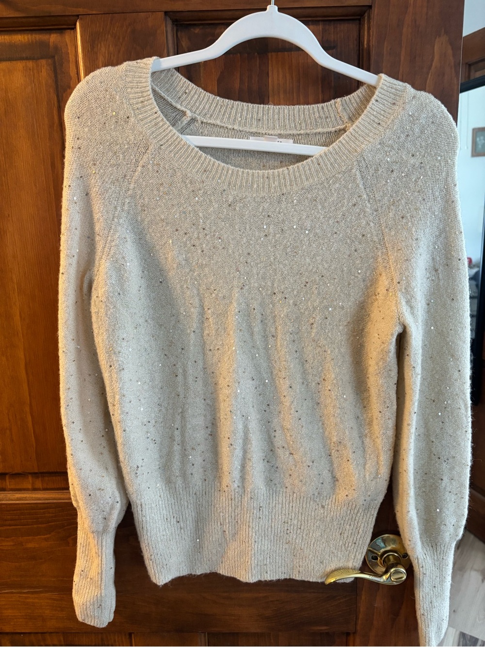 LC Lauren Conrad Cream Beaded Scoop Neck Sweater